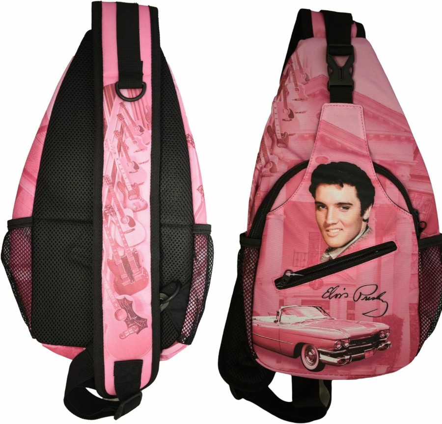 Mid-South Products Crossbody Handbags | Mid-South Products Elvis Presley Sling Bag - Pink With Guitars And Mansion