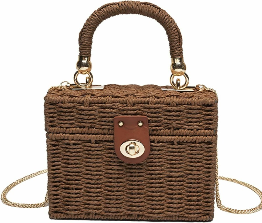 YXCXGO Crossbody Handbags | Women'S Straw Bag Vintage Basket Purse Summer Beach Handbag Rattan Crossbody Bag Casual Vacation