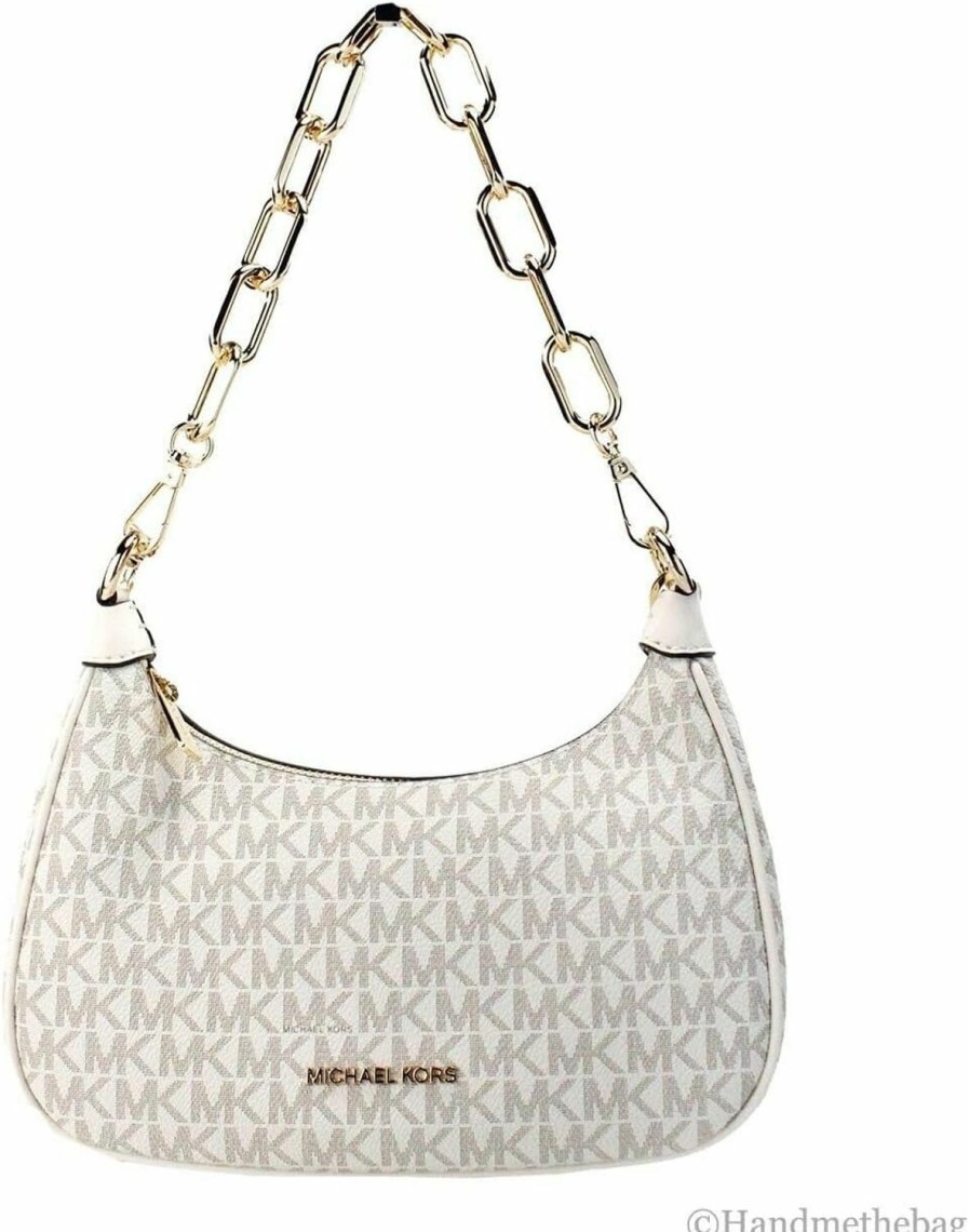 Michael Kors Crossbody Handbags | Michael Kors Cora Medium Signature Pvc Zip Pouchette Crossbody Bag Light Cream