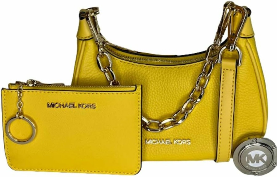 Michael Kors Crossbody Handbags | Michael Kors Cora Mini Zip Pouchette Crossbody Bundled With Zip Coin Wallet And Purse Hook (Daffodil)