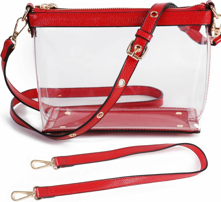 Y&R Direct Crossbody Handbags | Y&R Direct 3-In-1 Clear Zipper Crossbody Bag With Vegan Leather Trim Clear Purse For Stadium Festival Concert Gameday Gifts