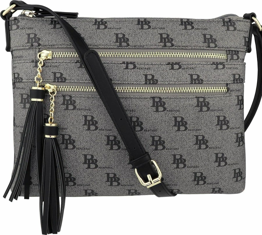 B BRENTANO Crossbody Handbags | B Brentano Vegan Multi-Zipper Crossbody Handbag Purse With Tassel Accents