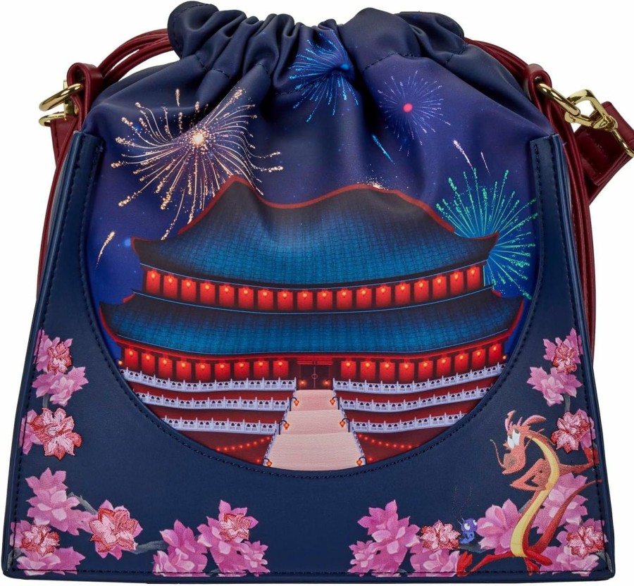 Loungefly Crossbody Handbags | Loungefly Disney Mulan Castle Cinch Sack Crossbody Bag