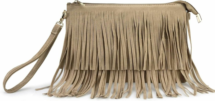 HOXIS Crossbody Handbags | Hoxis Fringe Cross Body Bag Womens Small Shoulder Bag Top Zip Wristlet