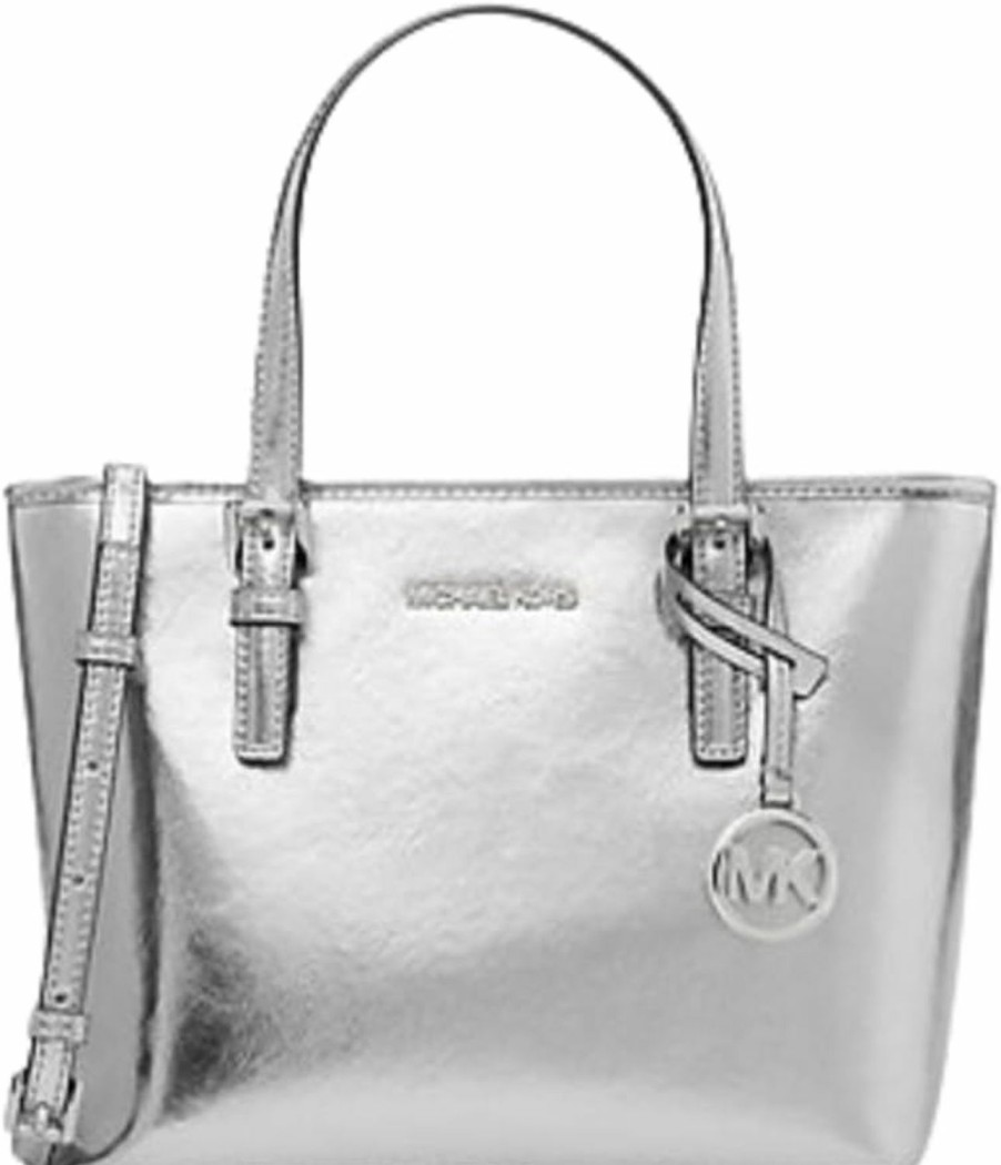 Michael Kors Crossbody Handbags | Michael Korsjet Set Travel Extra-Small Metallic Top-Zip Tote Bag Silver