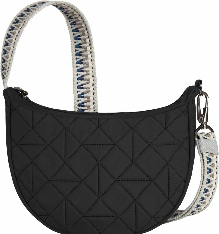 Travelon Crossbody Handbags | Travelon Boho Anti-Theft Crescent Crossbody, Black