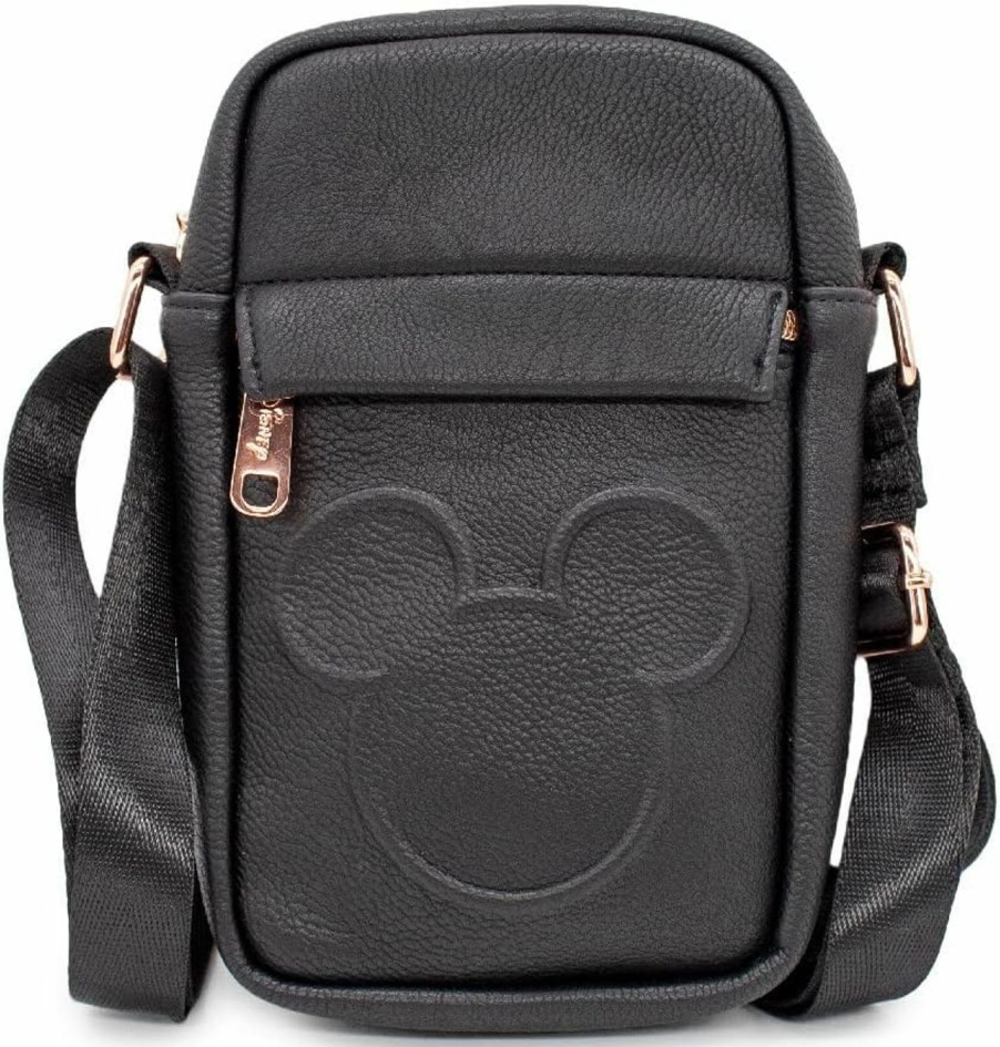 Buckle-Down Crossbody Handbags | Buckle Down Disney Bag, Cross Body, Mickey Mouse Head Embossed, Black, Vegan Leather