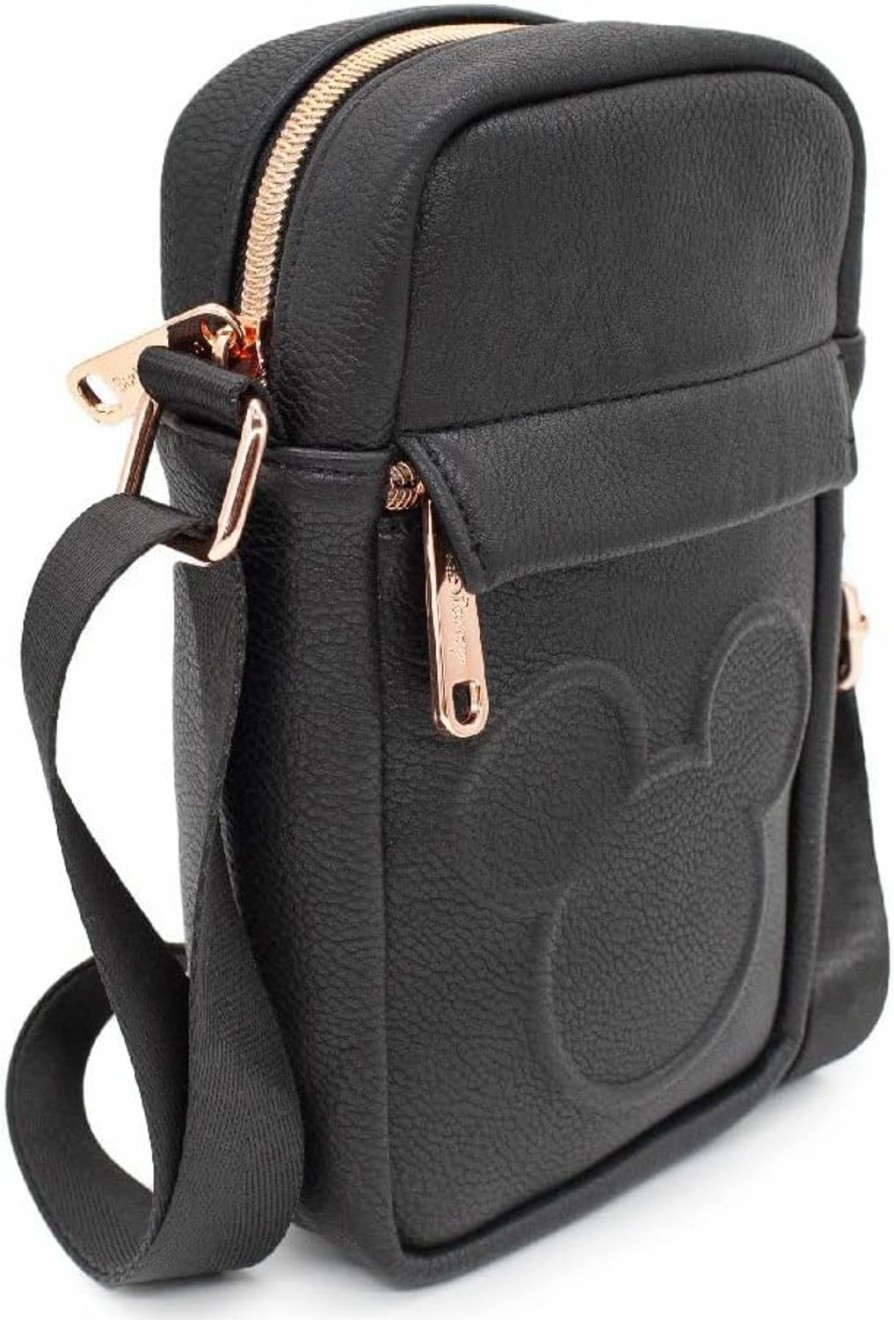 Buckle-Down Crossbody Handbags | Buckle Down Disney Bag, Cross Body, Mickey Mouse Head Embossed, Black, Vegan Leather