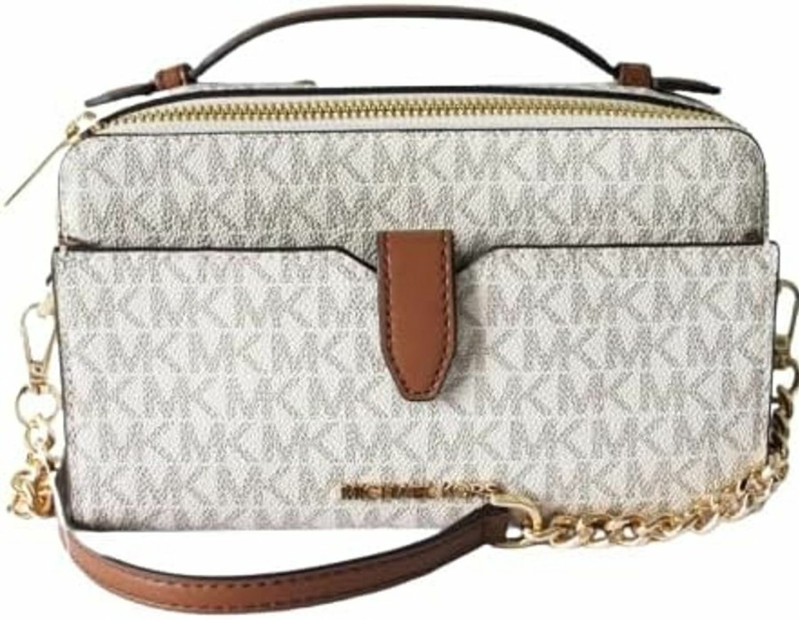 Michael Kors Crossbody Handbags | Michael Kors Shoulder Bag Jet Set Item Md Double Zip Cross Body Vanilla