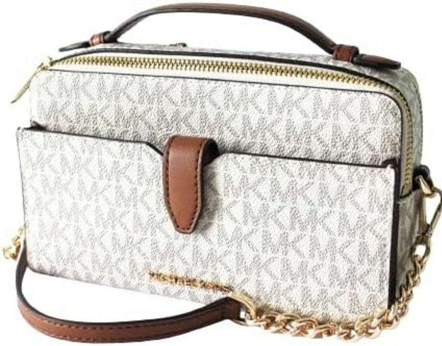 Michael Kors Crossbody Handbags | Michael Kors Shoulder Bag Jet Set Item Md Double Zip Cross Body Vanilla