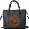 Zhuoliang Crossbody Handbags | Genuine Leather Handbag For Women,Retro Embossing Mandala Designer Purse Organizer Handmade Italian Purse