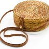 Q QICHUANG Crossbody Handbags | Q Qichuang Rattan Bag Handwoven Round Bag Natural Chic Crossbody Handbag Circle Boho Bag