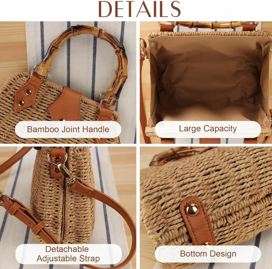 Obosoyo Crossbody Handbags | Cross Body Handbags For Women Straw Woven Beach Bag 2024 Summer Handmade Purses Wicker Rattan Bag Holiday