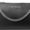 Michael Kors Crossbody Handbags | Michael Kors Jet Set Medium Chain Shoulder Bag Crossbody Bag Black Saffiano Leather Pouchette Silver Tone