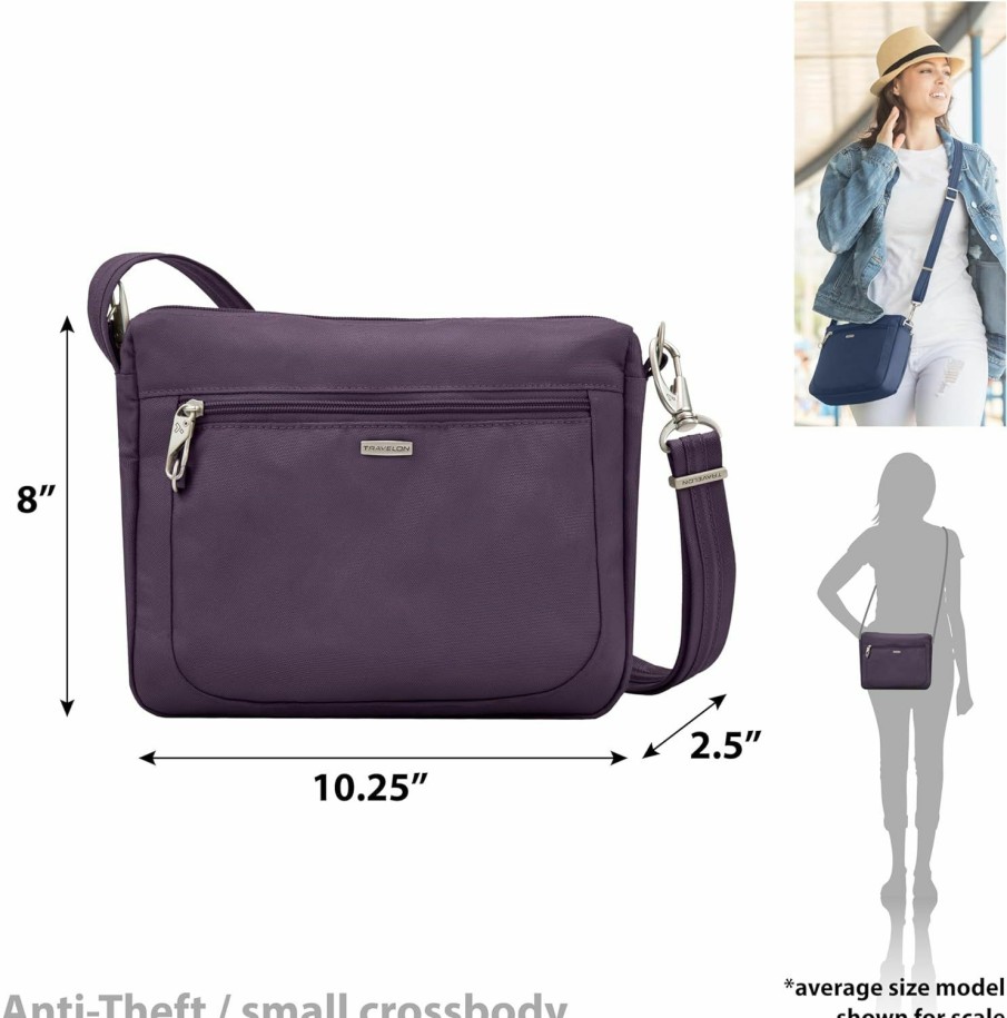 Travelon Crossbody Handbags | Travelon Women'S Anti-Theft-Class Small East/West Crossbody Bag, Purple, 10.5 X 8 X 2.5