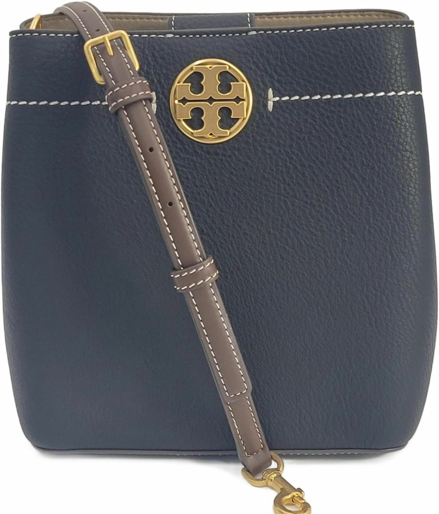 Tory Burch Crossbody Handbags | Tory Burch 144028 Felix Black/Brown With Gold Hardware Leather Women'S Bucket Bag