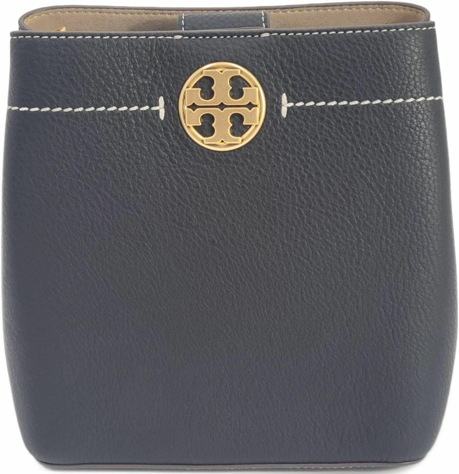 Tory Burch Crossbody Handbags | Tory Burch 144028 Felix Black/Brown With Gold Hardware Leather Women'S Bucket Bag