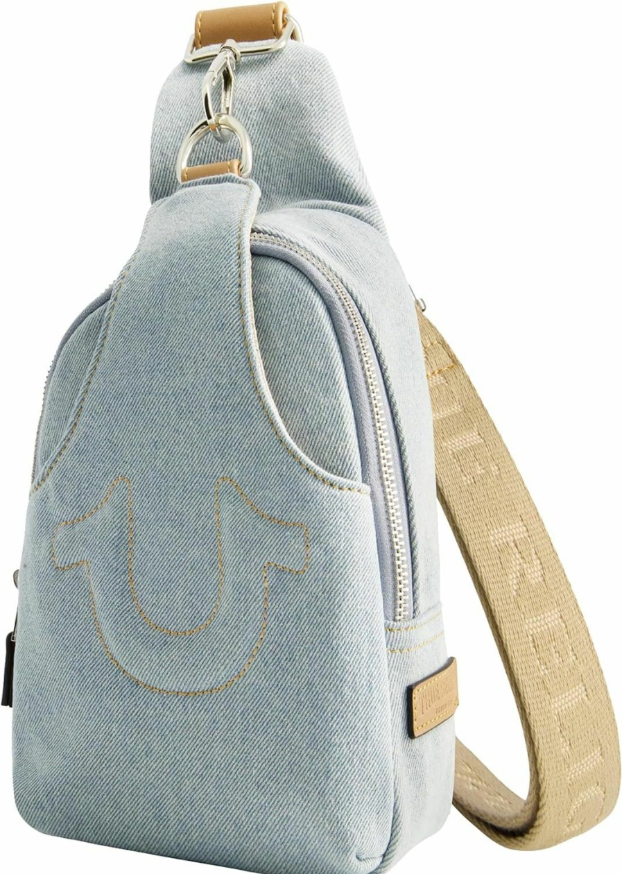 True Religion Crossbody Handbags | True Religion Women'S Sling Bag, Denim Small Travel Backpack With Adjustable Shoulder Crossbody Strap, Light Blue