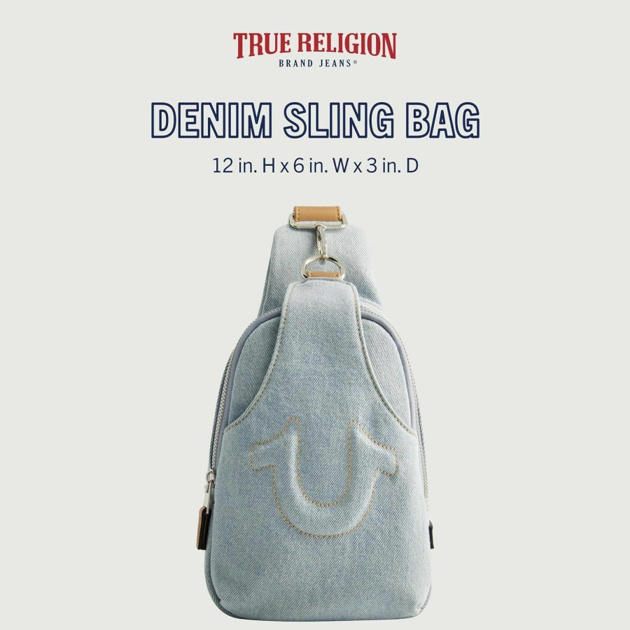 True Religion Crossbody Handbags | True Religion Women'S Sling Bag, Denim Small Travel Backpack With Adjustable Shoulder Crossbody Strap, Light Blue