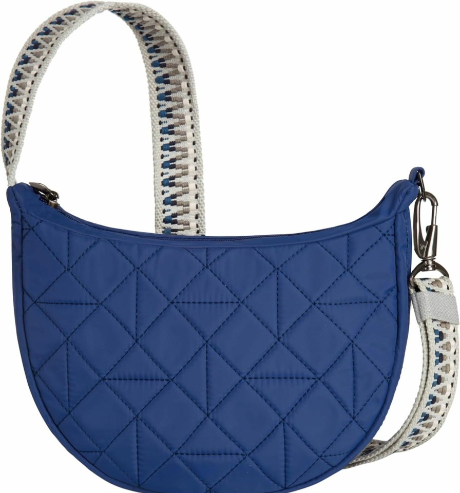 Travelon Crossbody Handbags | Travelon Boho Anti-Theft Crescent Crossbody, Lush Blue