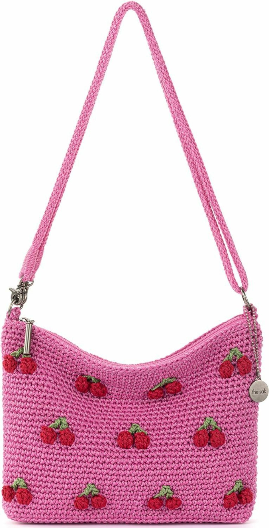 The Sak Crossbody Handbags | The Sak Lumi Convertible Crossbody Purse - Hand Crochet Women'S Handbag For Everyday & Travel, 3-In-1 Small Crossbody Bag With Zipper Closure & Pockets - Pink Cherries