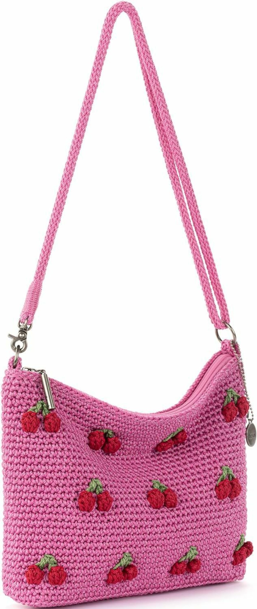 The Sak Crossbody Handbags | The Sak Lumi Convertible Crossbody Purse - Hand Crochet Women'S Handbag For Everyday & Travel, 3-In-1 Small Crossbody Bag With Zipper Closure & Pockets - Pink Cherries