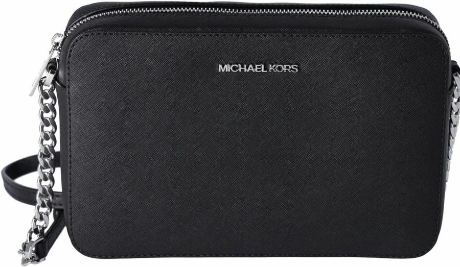 Michael Kors Crossbody Handbags | Michael Kors Women'S Jet Set Item Crossbody Bag (Black/Silver)