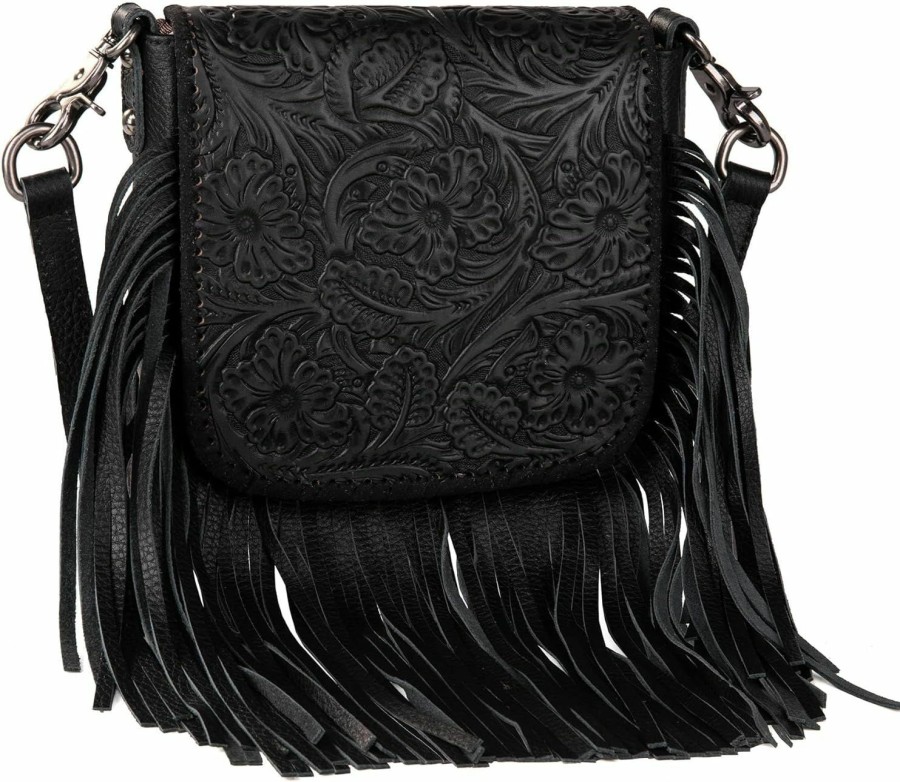 Montana West Crossbody Handbags | Women'S Crossbody Handbags Western Purses For Women Small Crossbody Bags Tooled Leather Fringe Purse Black Lss-Rlc-L159Bk