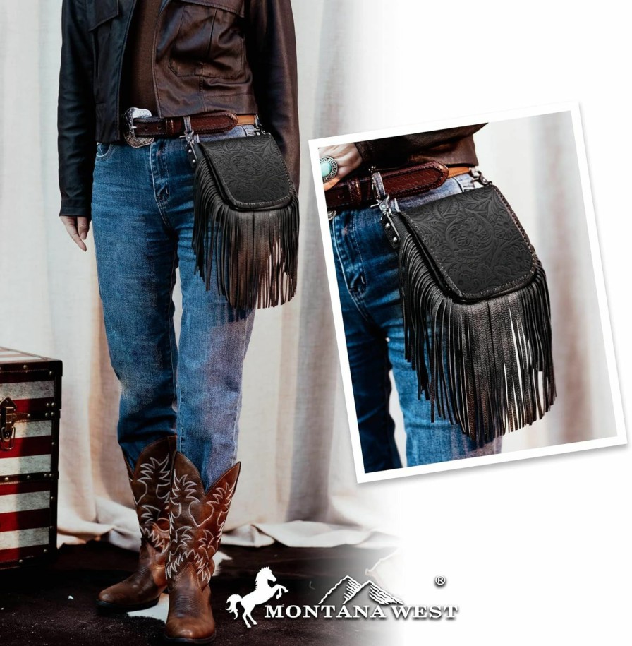 Montana West Crossbody Handbags | Women'S Crossbody Handbags Western Purses For Women Small Crossbody Bags Tooled Leather Fringe Purse Black Lss-Rlc-L159Bk