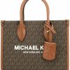 Michael Kors Crossbody Handbags | Michael Kors Mirella Small Brown Pvc Top Zip Shopper Tote Crossbody Women'S Handbag