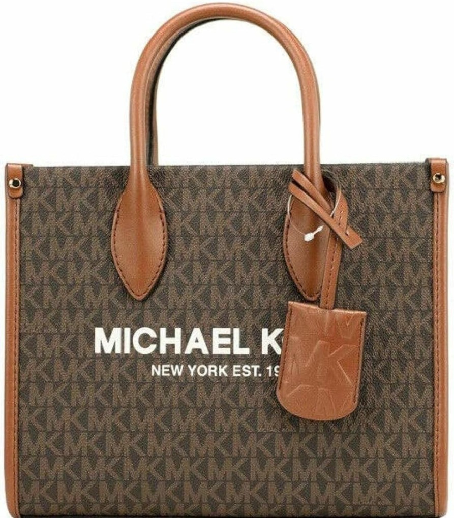 Michael Kors Crossbody Handbags | Michael Kors Mirella Small Brown Pvc Top Zip Shopper Tote Crossbody Women'S Handbag