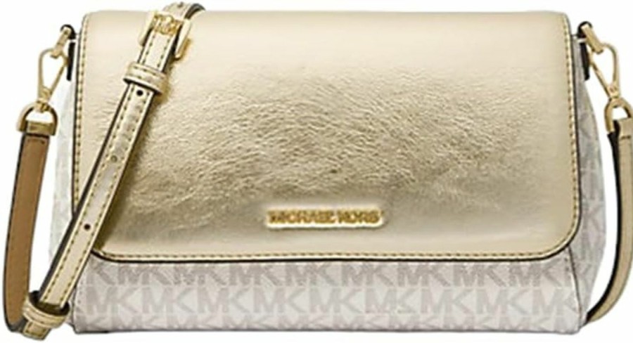 Michael Kors Crossbody Handbags | Michael Kors Medium Logo Convertible Crossbody Bag (Pale Gold Patent)