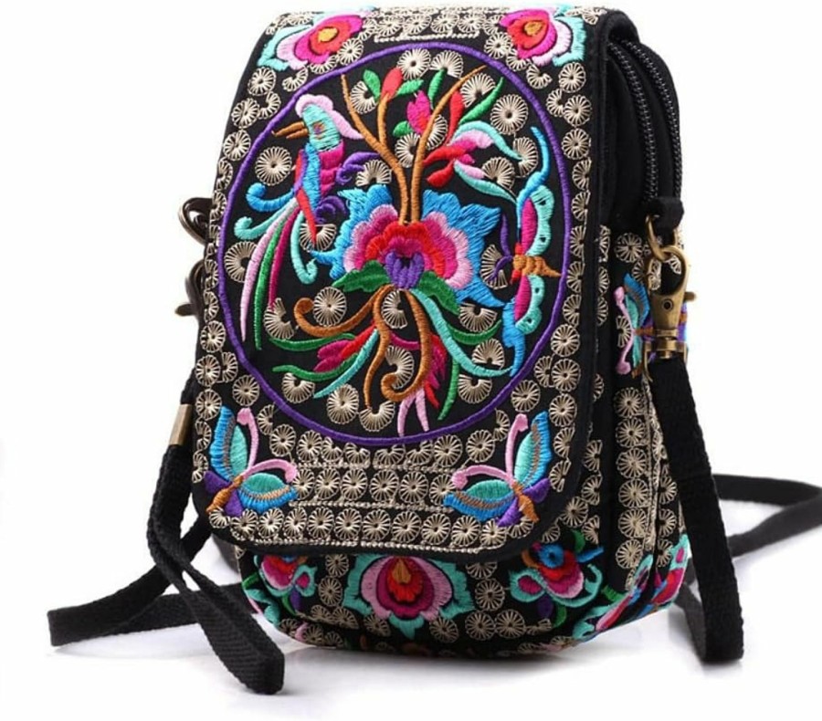 AWXZOM Crossbody Handbags | Awxzom Small Embroidered Purse,Embroidered Cell Phone Crossbody Bag Coin Purse Mexican Purse Vintage Wallet Small Crossbody Cell Phone Purse