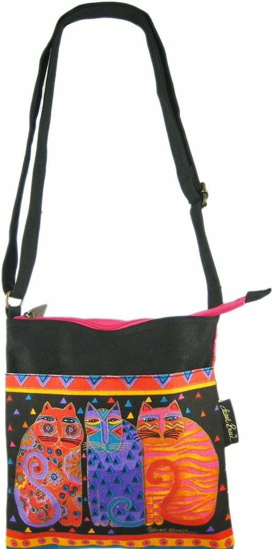 Zeckos Crossbody Handbags | Laurel Burch Crossbody Purse Zipper Top 10\"X10\", Feline Friends, Multicoloured