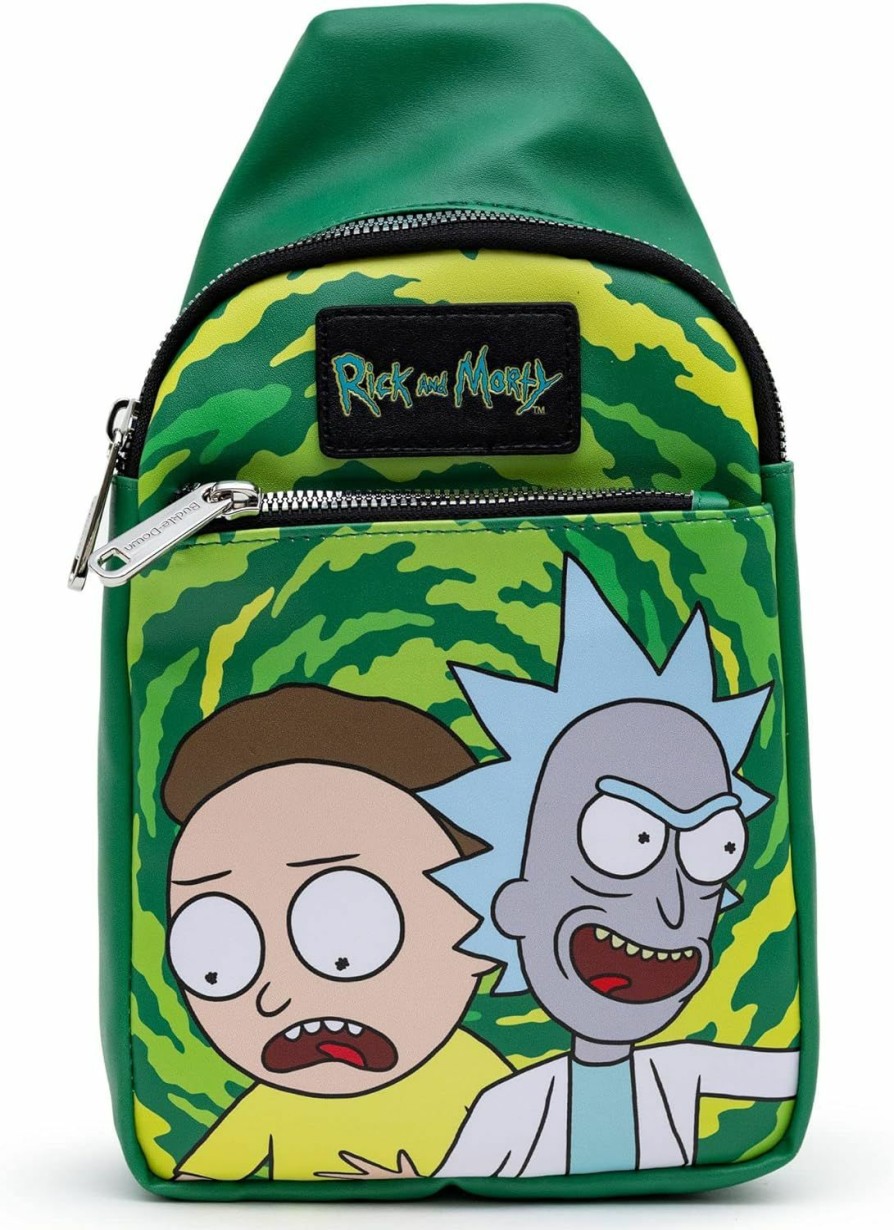 Buckle-Down Crossbody Handbags | Rick And Morty Bag, Sling, Rick And Morty Get Schwifty Portal Pose Greens, Bounding, Vegan Leather