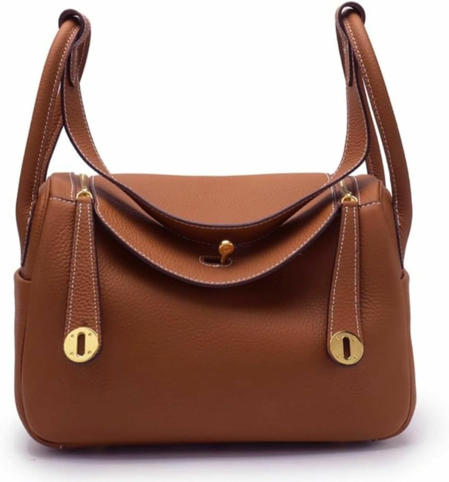 HWHXCZYH Crossbody Handbags | Exquisite Cowhide Lychee Grain Mini Lindy - Women'S Ultimate Fashion Shoulder Handbag With Gold Buckle Accessory (M,Brown)