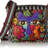 Zeckos Crossbody Handbags | Laurel Burch 138199 Crossbody 13.5\"X4\"X10\", Blossoming Feline,Blk/Wht/Pur