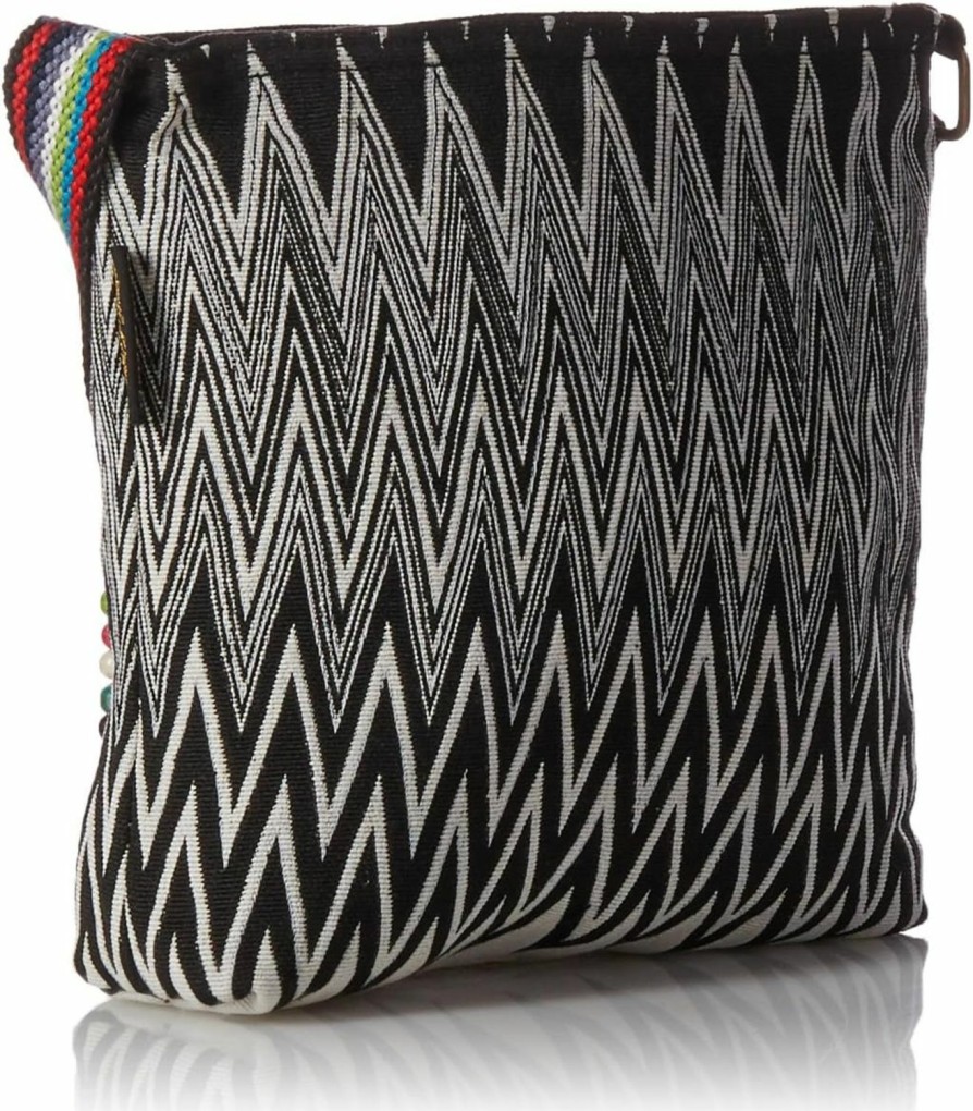 Zeckos Crossbody Handbags | Laurel Burch 138199 Crossbody 13.5\"X4\"X10\", Blossoming Feline,Blk/Wht/Pur