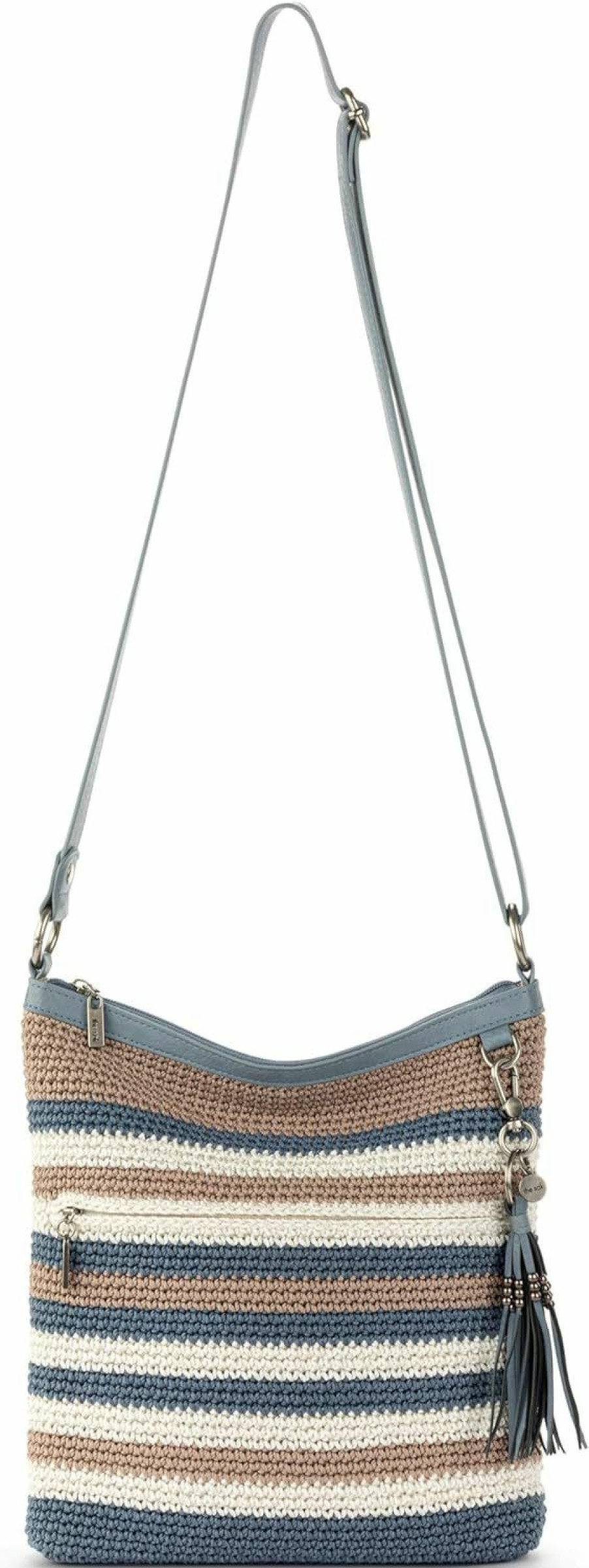 The Sak Crossbody Handbags | The Sak Lucia Crossbody In Crochet, Adjustable Crossbody Strap, Sand & Sea Stripe