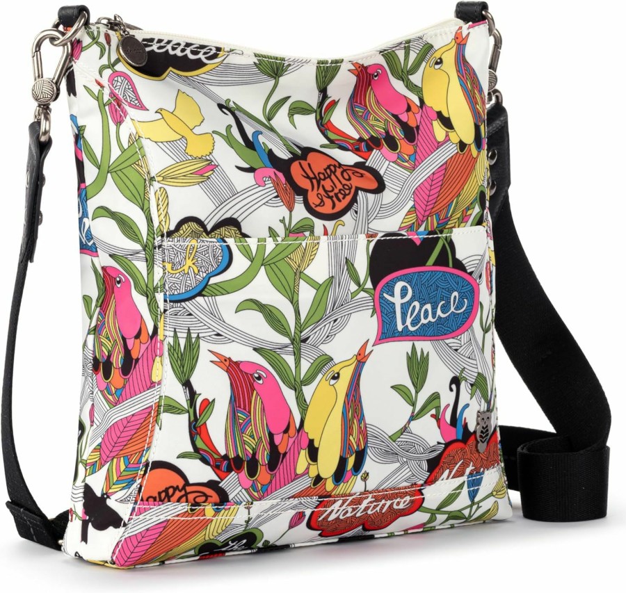 Sakroots Crossbody Handbags | Sakroots Lucia Repreve Ecotwill Crossbody, White Peace Print