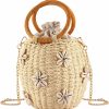 NIBD Crossbody Handbags | Nibd Flower Pearls Rattan Tote Bag Summer Beach Drawstring Straw Bucket Bag Diamonds Woven Handbag