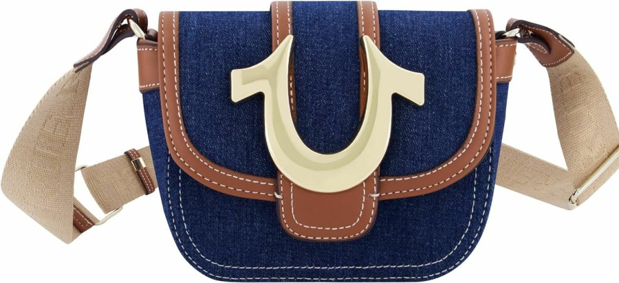 True Religion Crossbody Handbags | True Religion Women'S Crossbody Bag, Mini Flap Adjustable Shoulder Handbag With Horseshoe Logo, Dark Denim