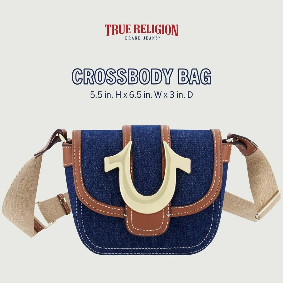 True Religion Crossbody Handbags | True Religion Women'S Crossbody Bag, Mini Flap Adjustable Shoulder Handbag With Horseshoe Logo, Dark Denim