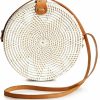 Novum Crafts Crossbody Handbags | Novum Crafts Round Rattan Bag For Women - Handmade Straw Bags - Wicker Purse - Brown White Circle Crossbody Boho Bags