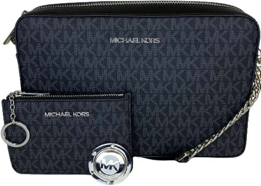 Michael Kors Crossbody Handbags | Michael Kors Jet Set Large Chain Crossbody Bag Bundled With With Sm Tz Coinpouch Wallet Purse Hook (Signature Mk Black)