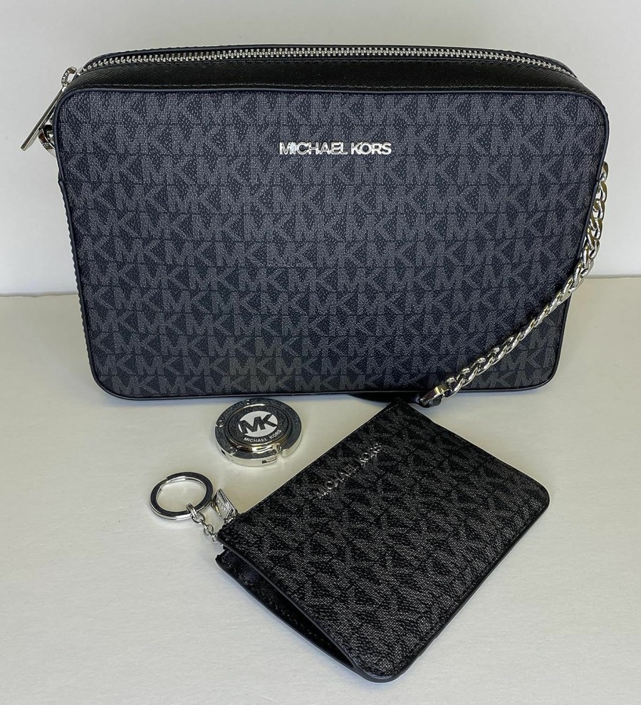 Michael Kors Crossbody Handbags | Michael Kors Jet Set Large Chain Crossbody Bag Bundled With With Sm Tz Coinpouch Wallet Purse Hook (Signature Mk Black)