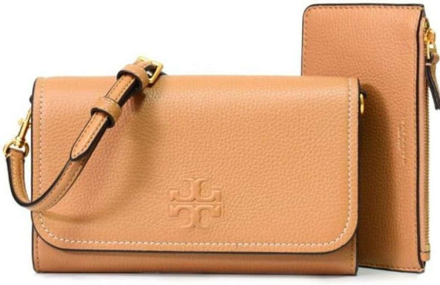 Tory Burch Crossbody Handbags | Tory Burch Womens 146467 Thea Pebbled Leather With Gold-Tone Hardware Crossbody Bag With Flat Wallet