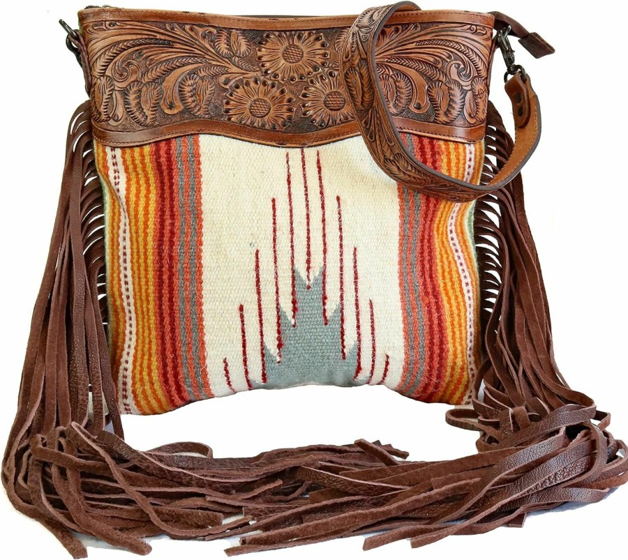 American Darling Crossbody Handbags | American Darling Aztec And Fringe Crossbody In Cream Adbgz365