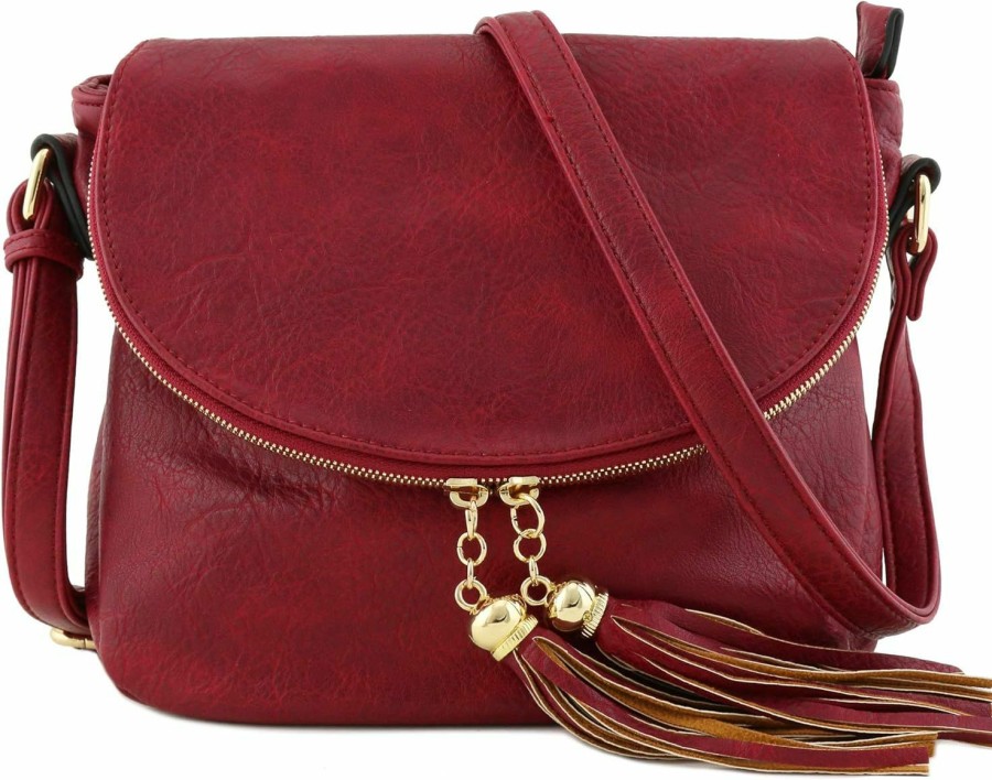 ALYSSA Crossbody Handbags | Tassel Accent Crossbody Bag With Flap Top