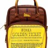 Buckle-Down Crossbody Handbags | Warner Bros. Movies Bag, Cross Body, Willy Wonka Golden Ticket Text And Wonka Bar Print Browns, Vegan Leather